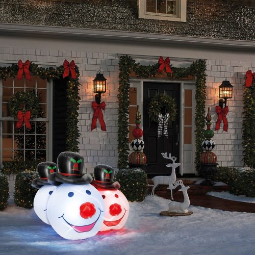  Family Christmas - Felfújható hóemberfej - piros / kék LED-del